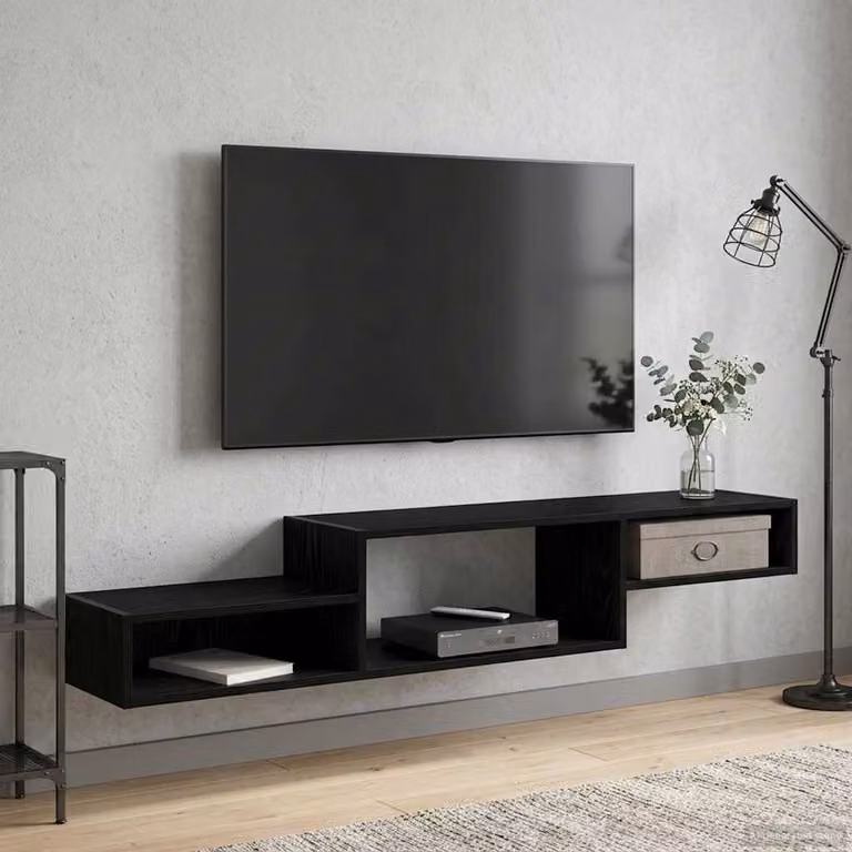 Mobile TV da parete vidaXL in legno nero, L 150 x P 28 x H 26 cm