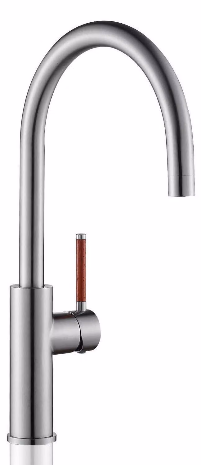 Miscelatore monocomando per lavello da cucina, in acciaio inossidabile, con bocca girevole a 360°, design ad arco alto, finitura spazzolata, a risparmio idrico, sistema di avviamento a freddo, maniglia a 90°