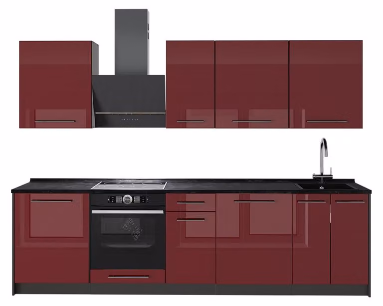 Cucina componibile Vicco Fame-Line Bordeaux lucido/Antracite 280 cm, PL Antracite, Model 64172