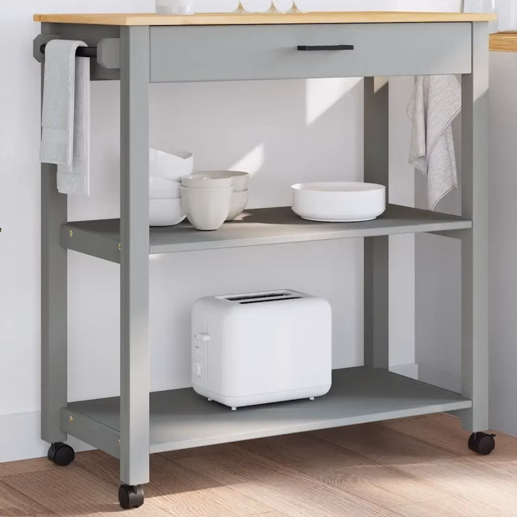 Carrello da Cucina MONZA in Legno Massello di Pino e Metallo, Grigio, L 84 cm x P 40 cm x H 88,5 cm – 2