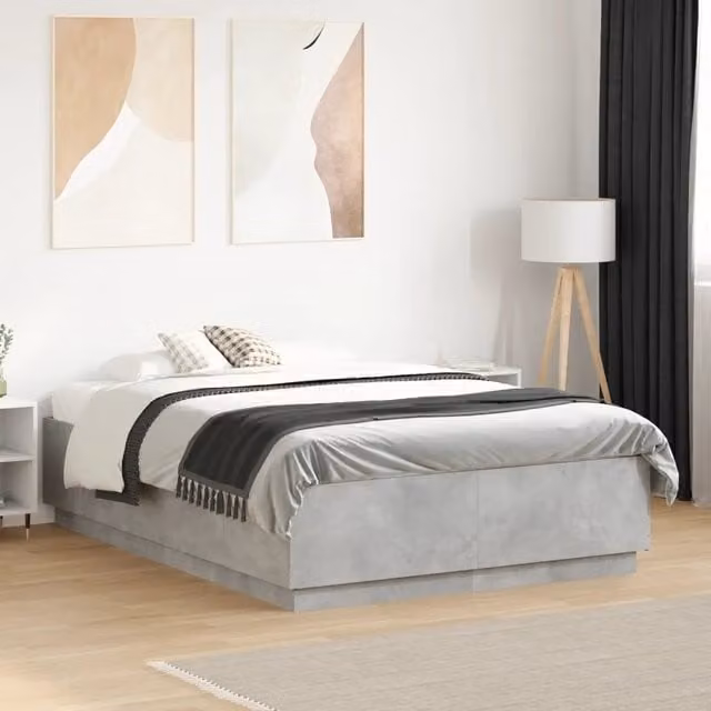 Letto giroletto vidaXL in legno e tessuto grigio L/P: 140 x 190 cm