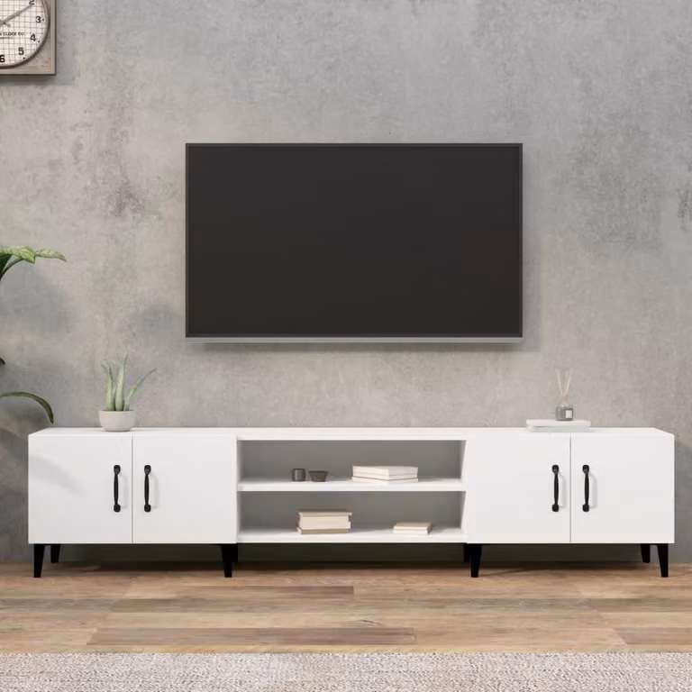 Mobile TV vidaXL Bianco in Legno e Metallo con Ruote L: 180 cm, P: 31,5 cm, H: 40 cm