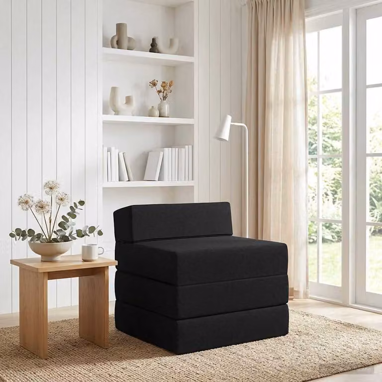 vidaXL Divano Letto Pieghevole Moderno Nero in Tessuto con Imbottitura in Schiuma L: 200 cm, P: 70 cm, H: 63 cm