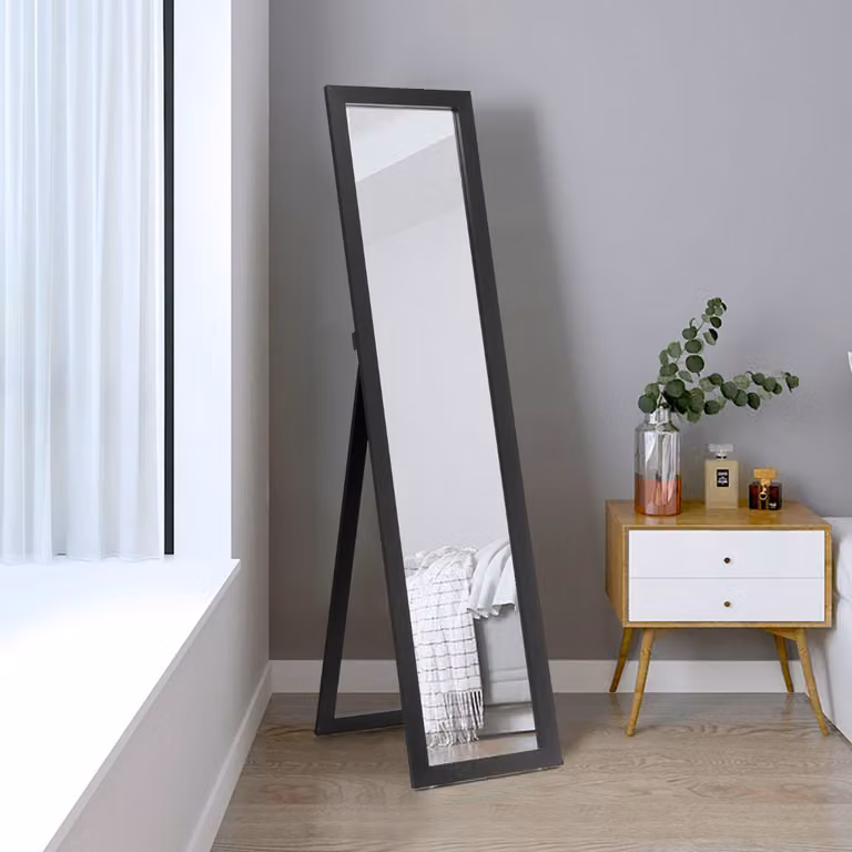 Specchio a figura intera moderno Costway con struttura in legno, Nero, H: 155 cm, L: 37 cm