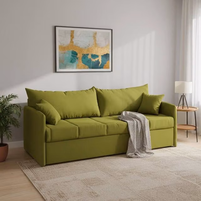 Avellana Divano Letto 3 Posti DMORA Made in Italy con Coperture Sfoderabili e Cassetto Estraibile, Verde, L: 205 cm, P: 86 cm – 1