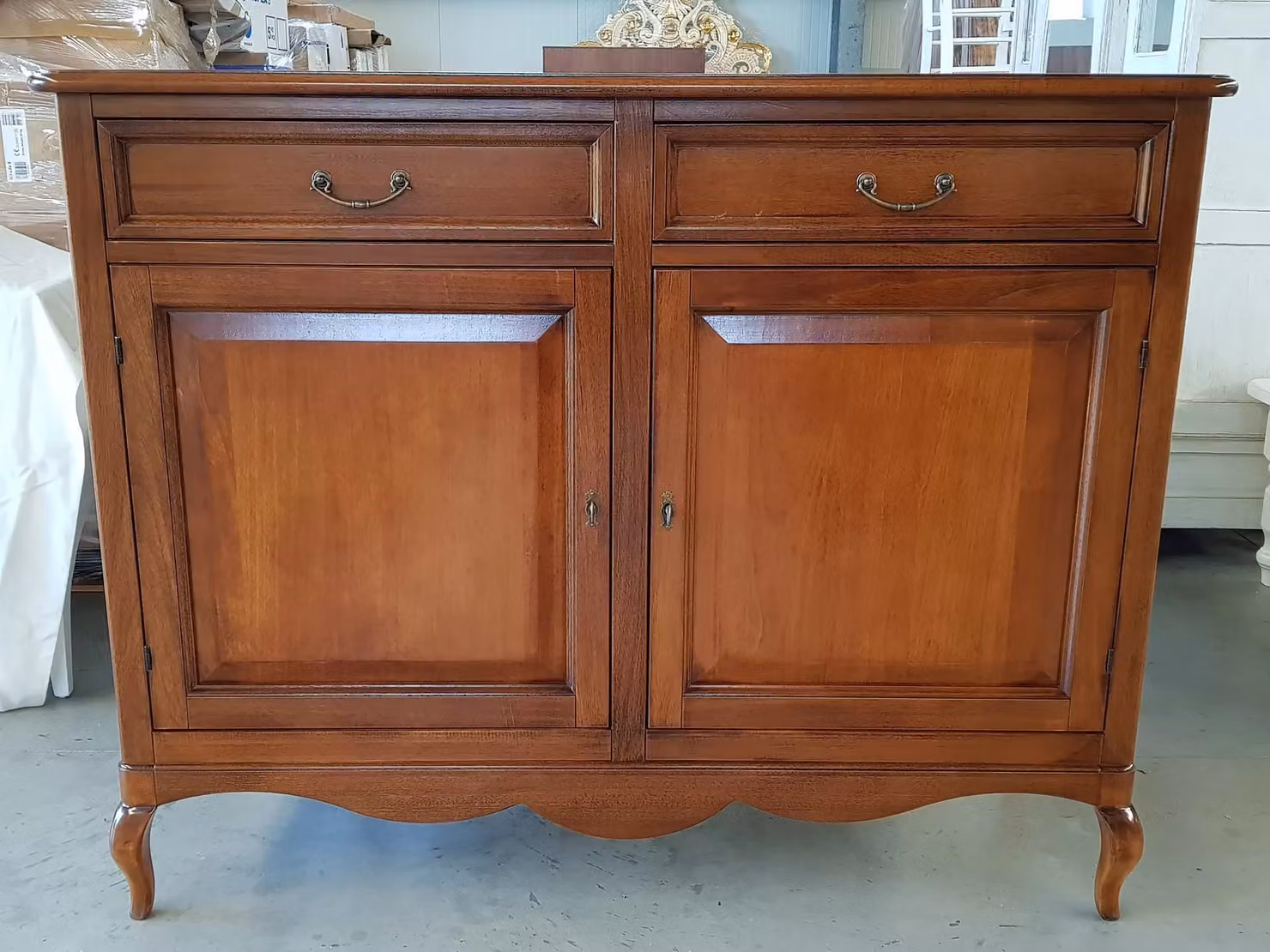 Madia credenza in legno stile arte povera color noce con 2 porte Mobili 2G L/P/H: 145 x 50 x 115 cm – 2