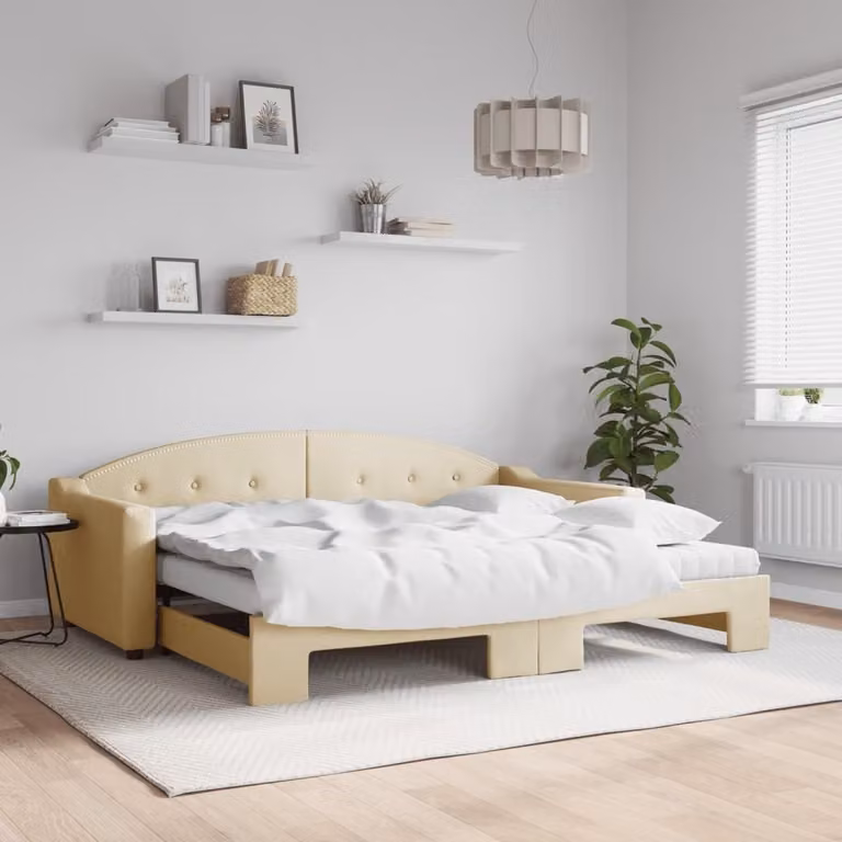Maison Exclusive - Divano letto estraibile con materassi color crema 90x200 cm in tessuto