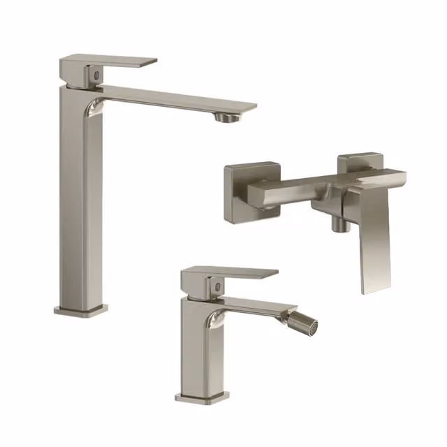 Set miscelatori: lavabo alto bidet senza scarico ed esterno doccia nickel spazzolato | Ingrid