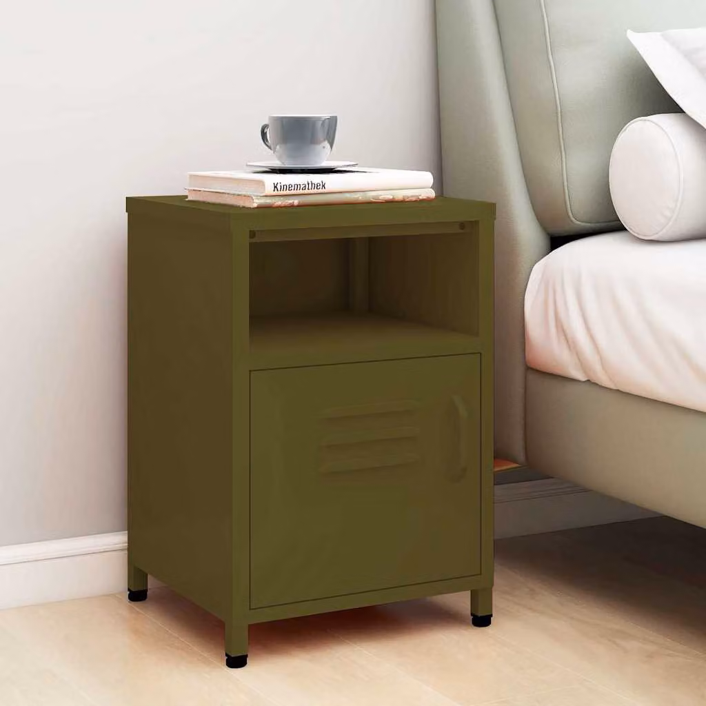 Comodino moderno vidaXL in metallo verde oliva L 35 cm, P 35 cm, H 51 cm