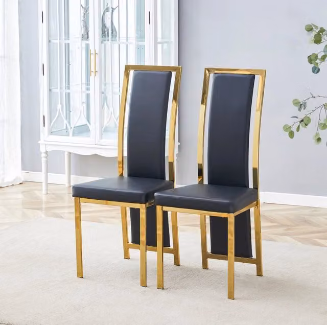 Set di 2 sedie da pranzo moderne MODFU in ecopelle e metallo nero e oro, Altezza: 109 cm
