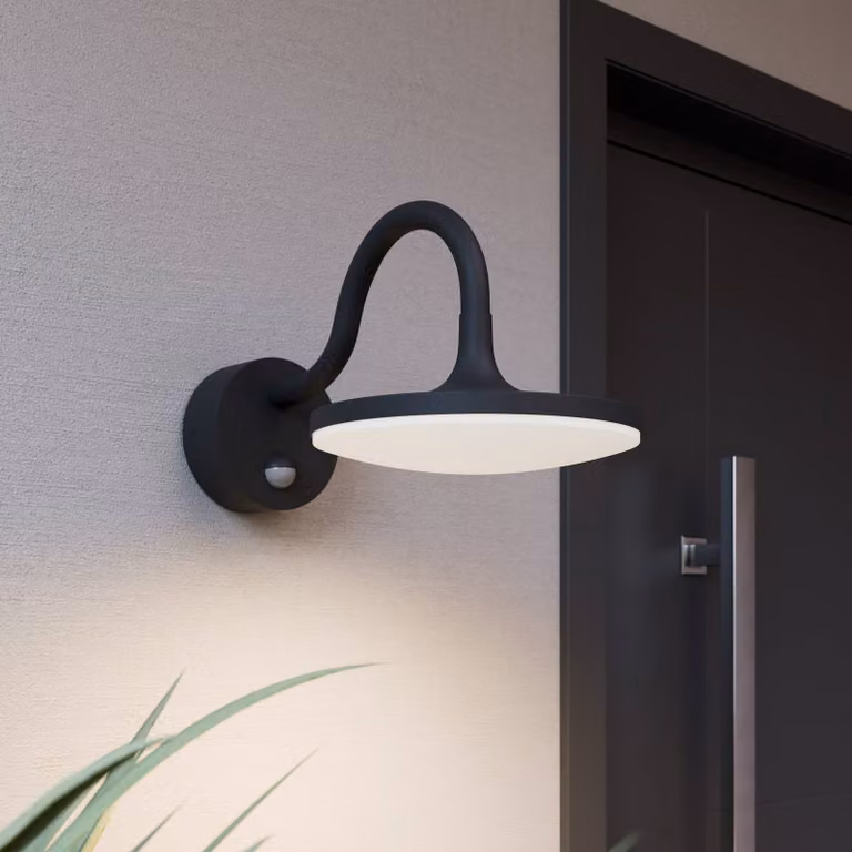 Arcchio Fineria applique LED esterni con sensore, Nero, Alluminio, Moderno