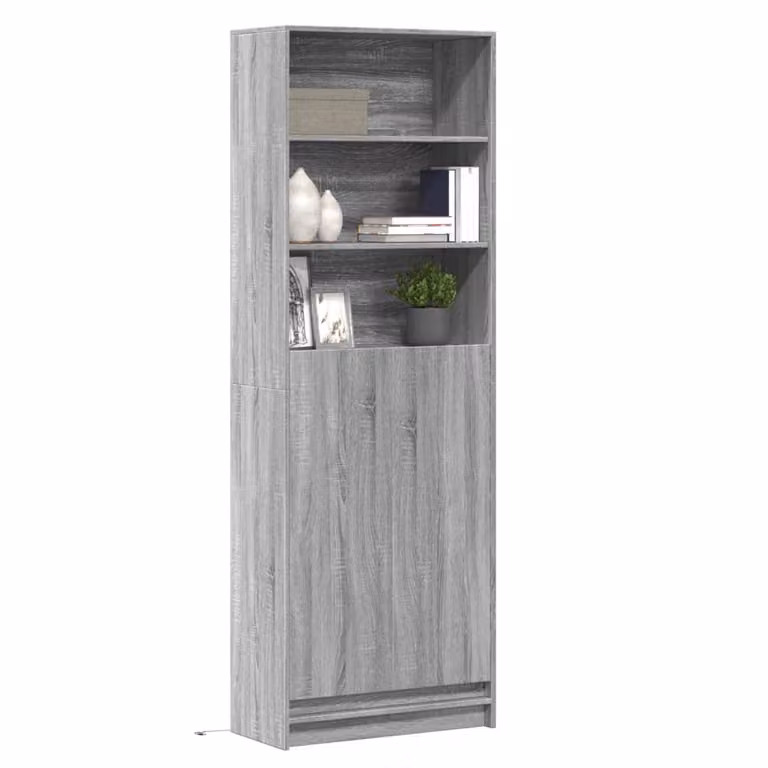 vidaXL Credenza Moderna con LED Grigio in MDF L: 69 cm, P: 32,5 cm, H: 200 cm