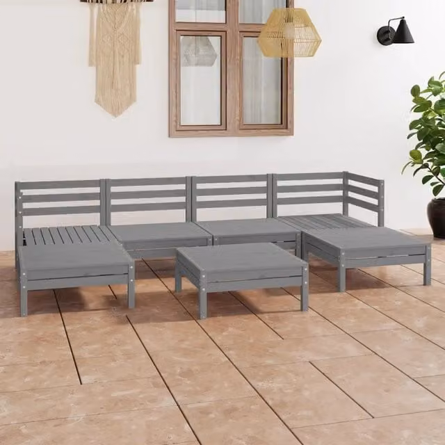 Set Salotto da Giardino 7 pz in Legno Massello di Pino Grigio 3083341