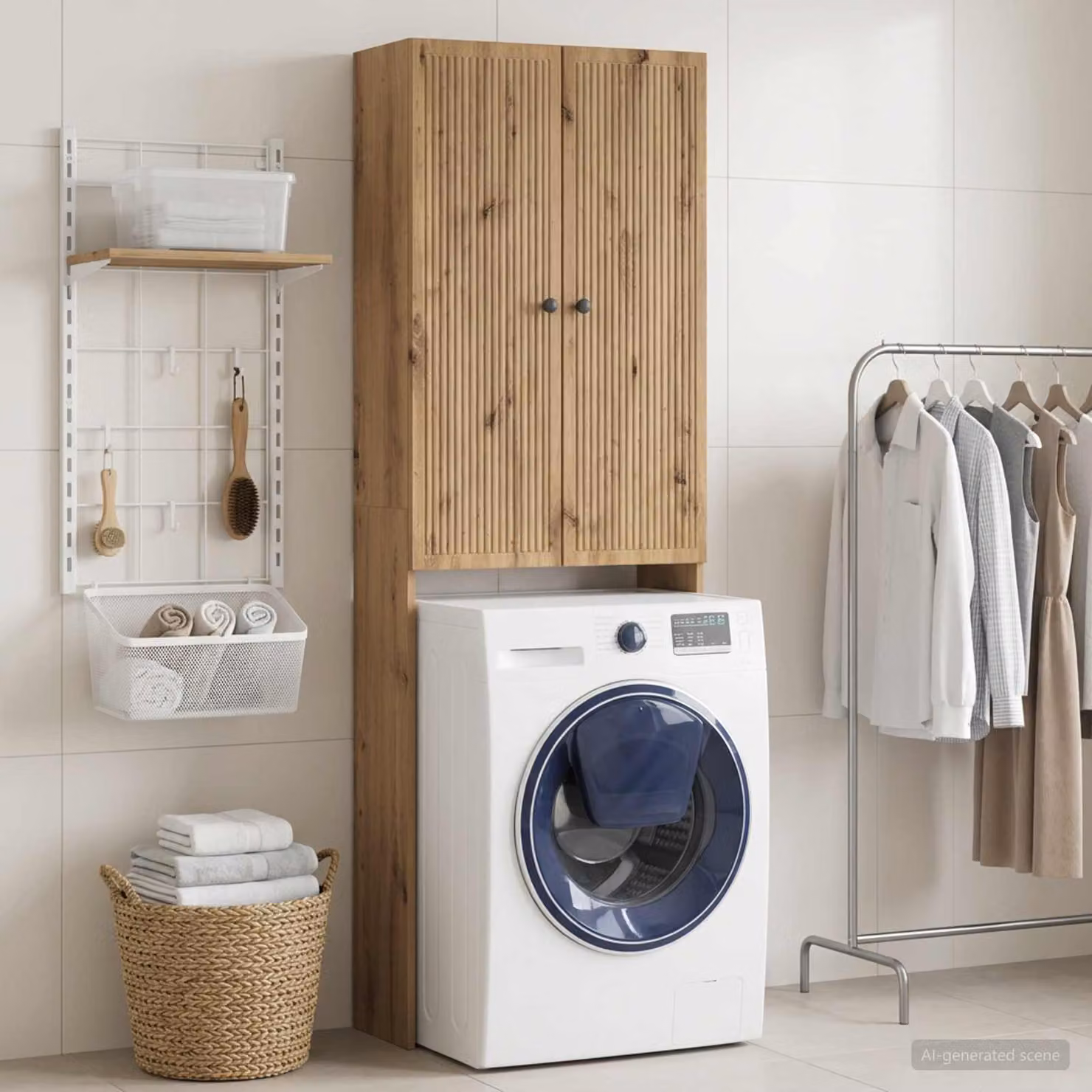 Mobiletto da bagno moderno vidaXL EDE in rovere con ante a battente, colore marrone e nero, L/P/H: 66 x 25,5 x 190 cm