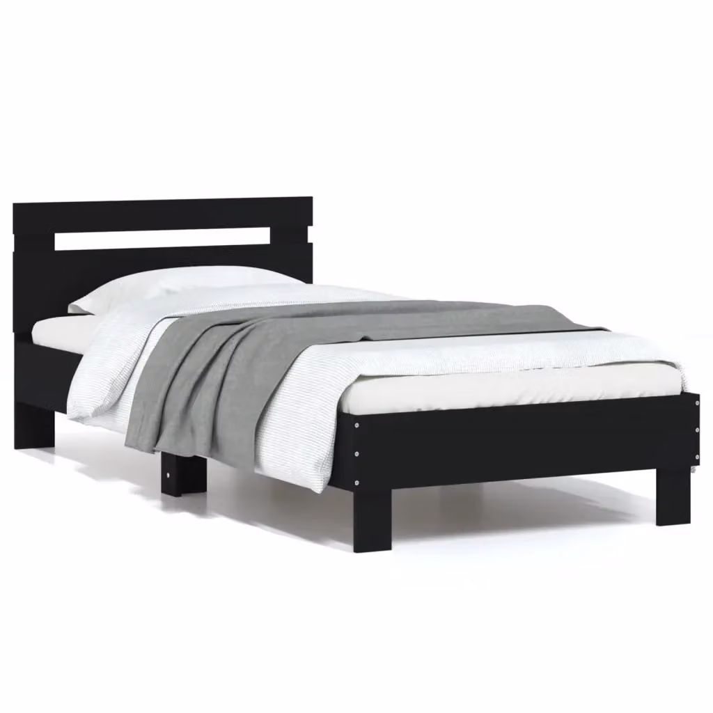 Letto con testiera in legno multistrato nero L/P/H: 90 x 200 cm – 2
