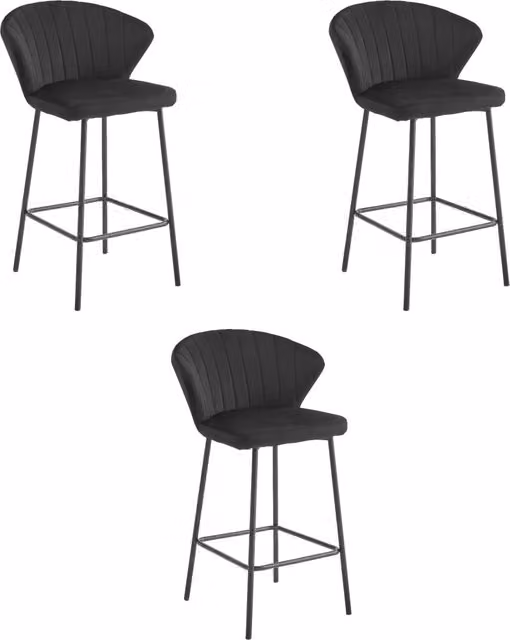 Sgabello da bar Valora GATTA in velluto nero con gambe in acciaio x3