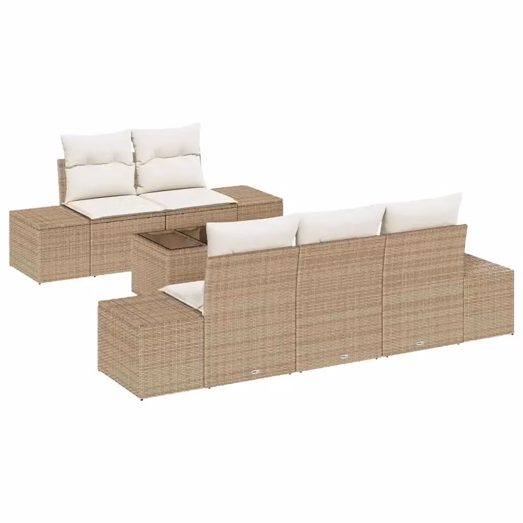Set Divano da Giardino vidaXL in Polyrattan 6 Pezzi Beige e Bianco con Cuscini e Tavolino da Esterno – 2