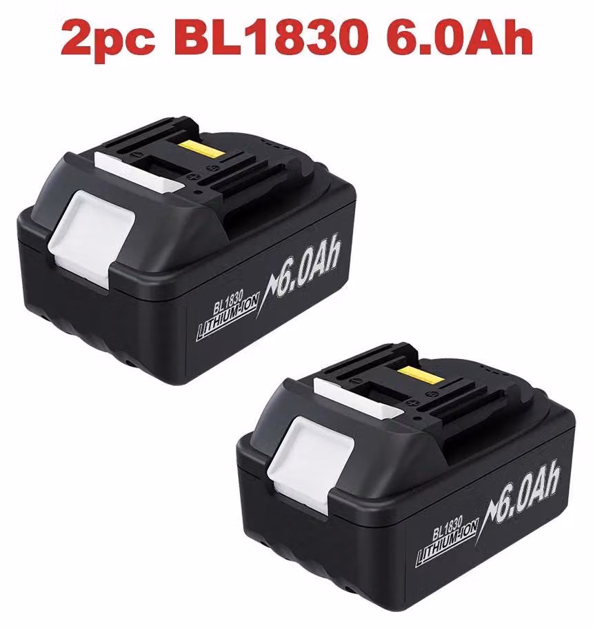 Batteria per utensili da 18V - Batteria di ricambio BL1830 - 6,0Ah agli ioni di litio - Confezione da 2 - Ricaricabile - Compatibile con BL1815/BL1840/BL1860