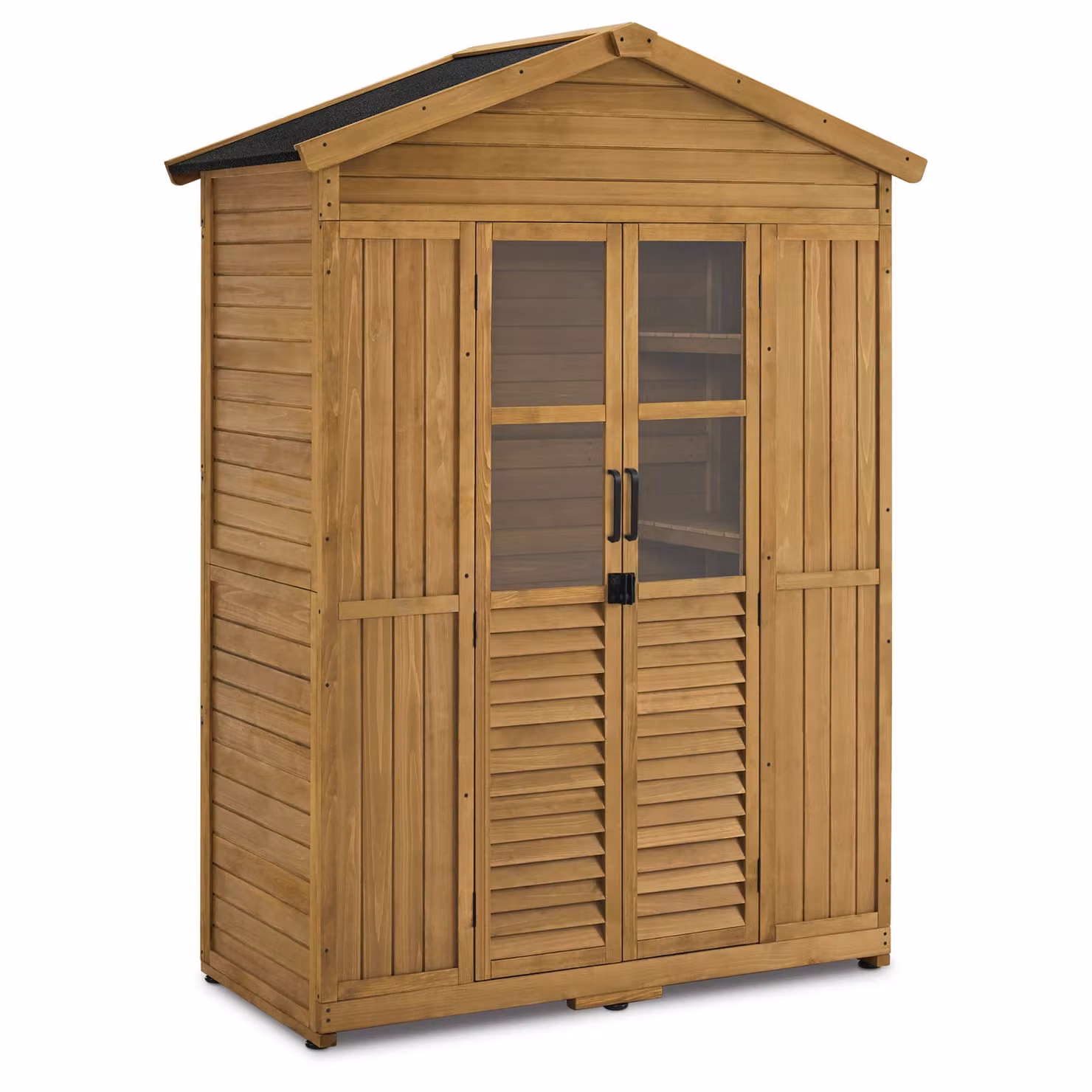 M MCombo Armadio da giardino, casetta da giardino in legno accessibile dall'interno, armadio in legno, ripostiglio da esterno impermeabile 74×143×200 cm, 1743D (Naturale)