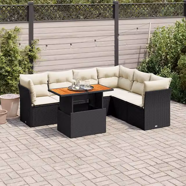 Set Divani da Giardino con Cuscini 7pz Nero Polyrattan 3326933