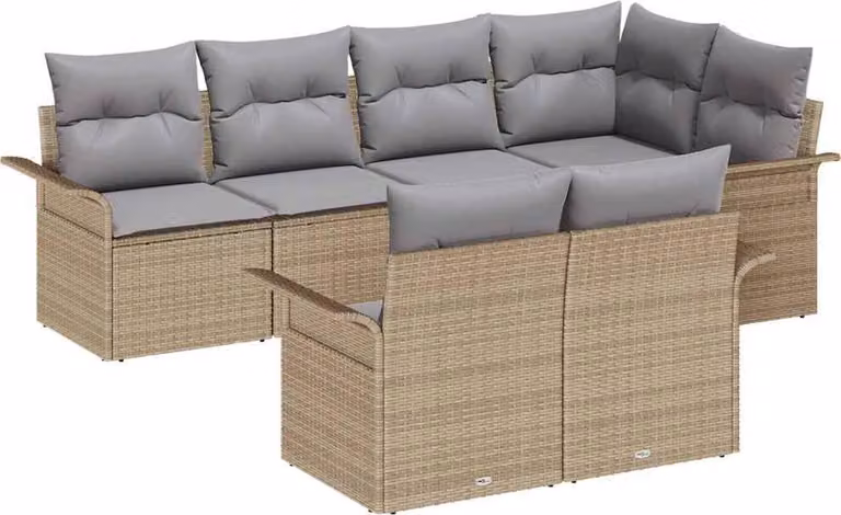 Set Divano da Giardino con cuscino 7 pcs Beige polyrattan