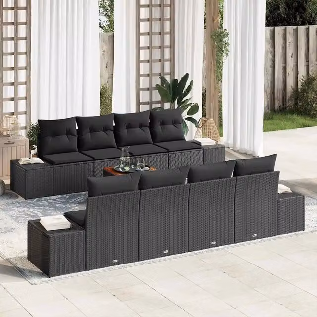 Set Divano da Giardino 9 pz Nero polyrattan 3356602