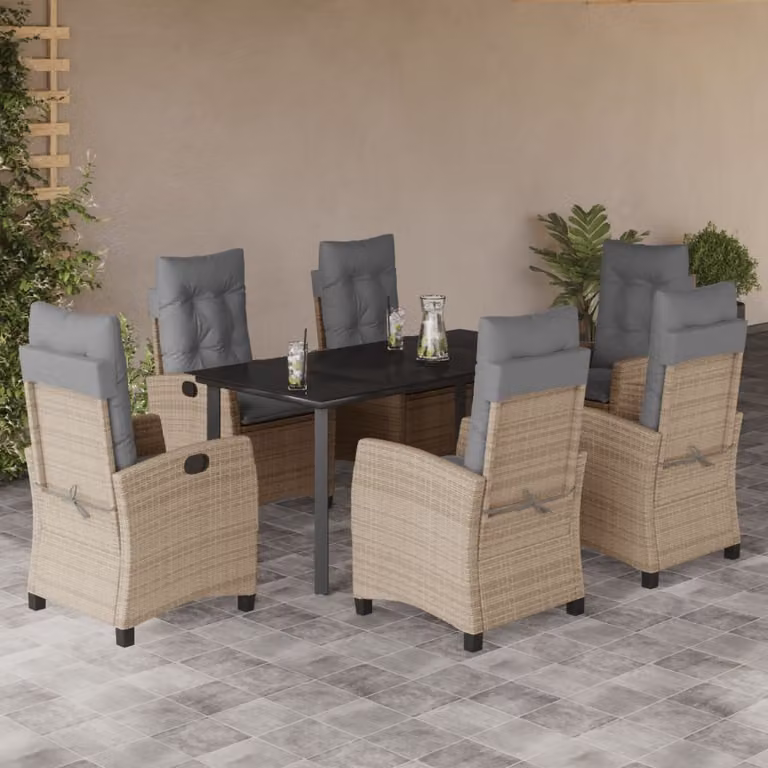 Maison Exclusive - Set Pranzo da Giardino 7 pz con Cuscini Beige Misto Polyrattan