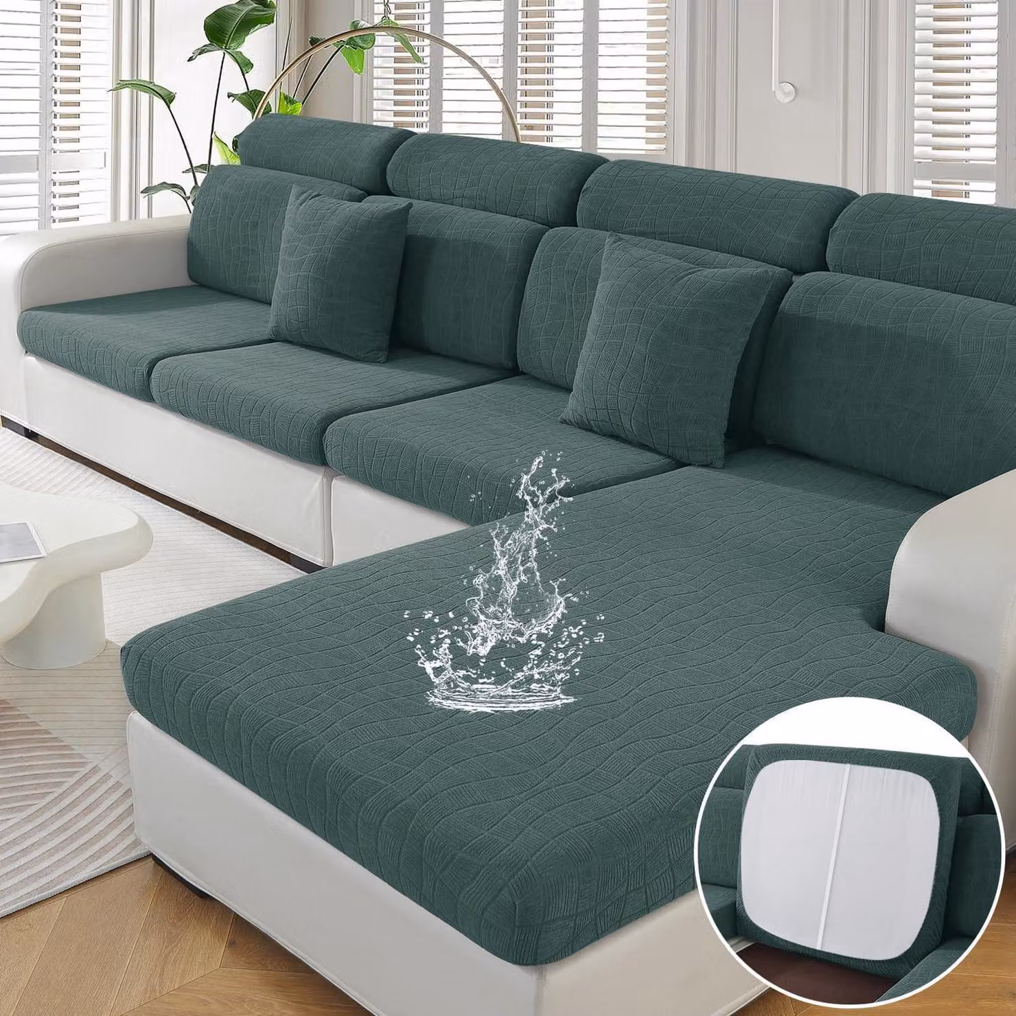 Copertura elastica impermeabile per cuscini del divano, color verde chiaro, adatta anche per chaise-longue