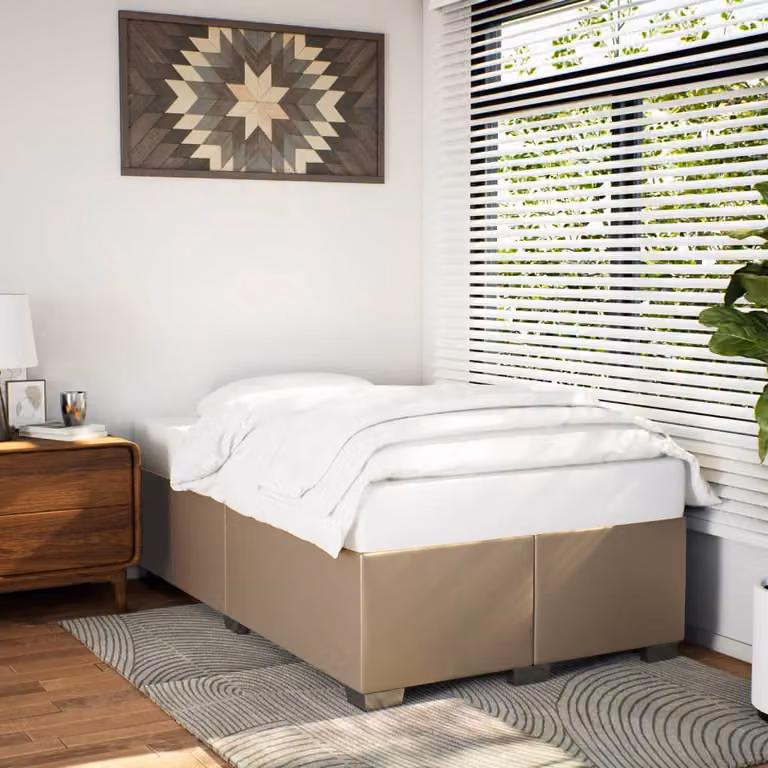 Giroletto vidaXL senza materasso in similpelle beige con doghe in legno, L 120 cm x P 190 cm