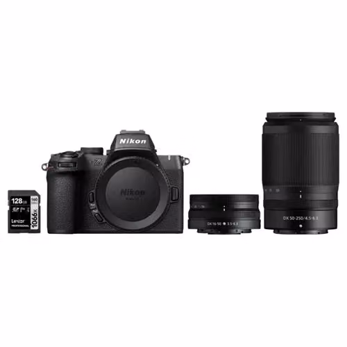 Fotocamera mirrorless Nikon Z50II APS-C 20,9 Mpx con kit obiettivi NIKKOR Z DX 16-50mm f/3.5-6.3 VR e NIKKOR Z DX 50-250mm f/4.5-6.3 VR e scheda SD Lexar 128GB Black – 3