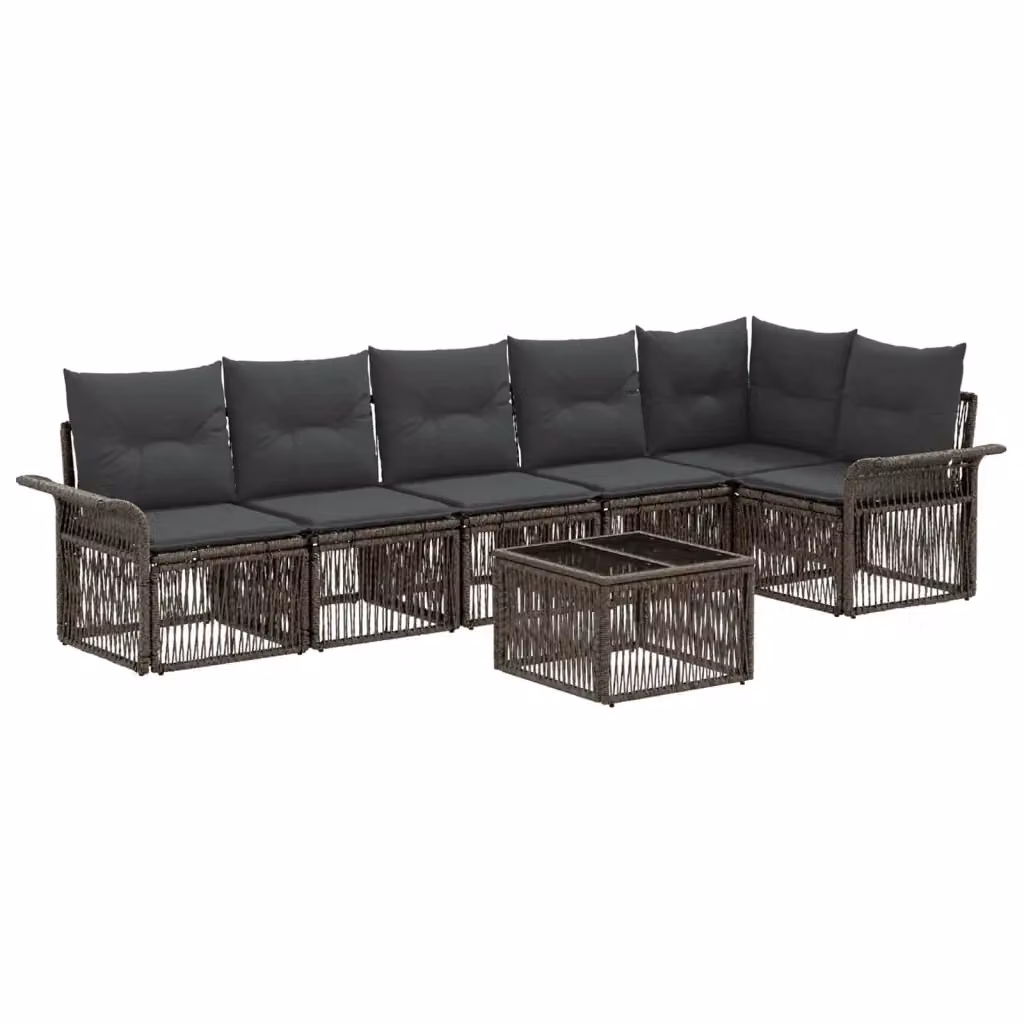 Set Divano da Giardino a L con Tavolino vidaXL, 7 Pezzi, Grigio con Cuscini e Struttura in Metallo e Polyrattan – 2