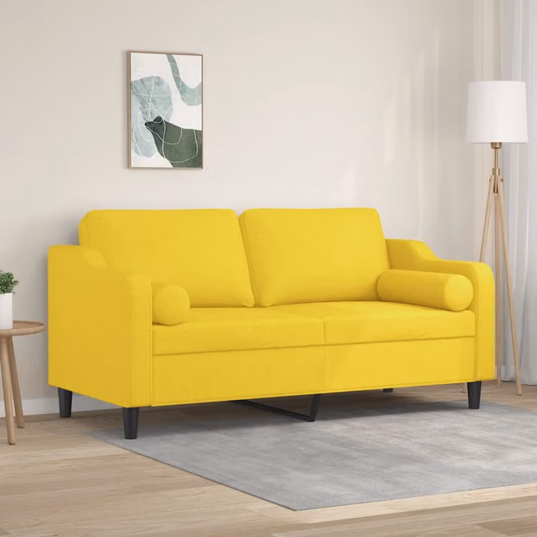 vidaXL Divano a 2 Posti Moderno in Tessuto Giallo con Cuscini e Coperture Rimovibili