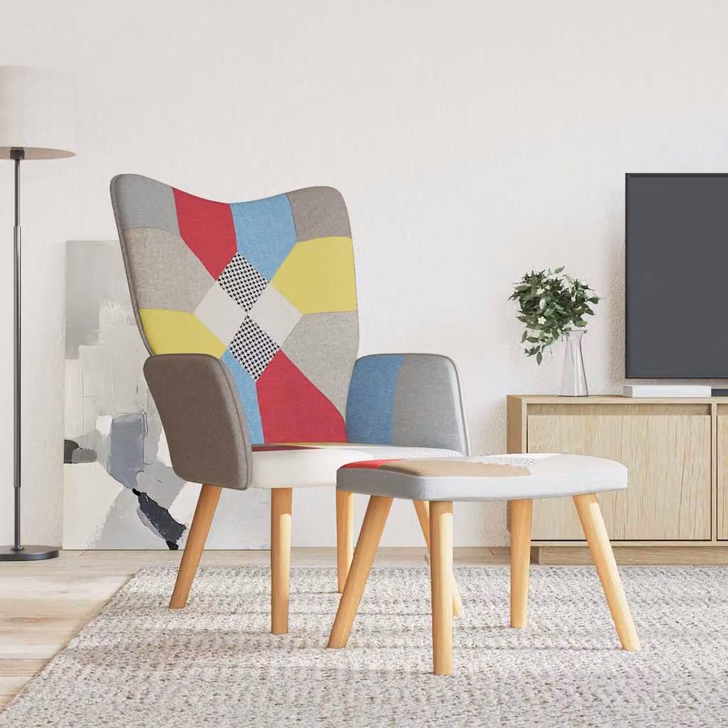 vidaXL Poltrona Relax con Poggiapiedi in Tessuto Patchwork Multicolore con Design Moderno e Astratto