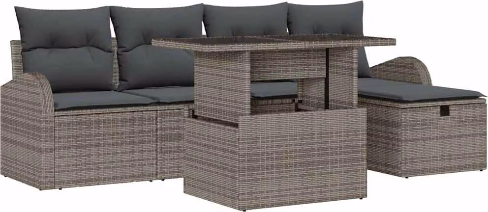 Set Divano da Giardino con cuscino 6 pcs Grigio Poly Rattan
