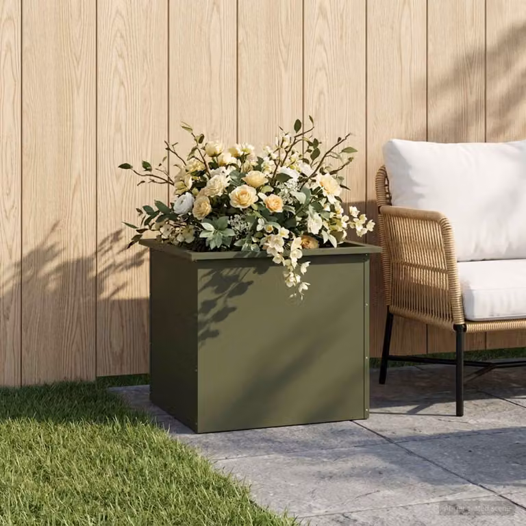 Fioriera da giardino con LED vidaXL in acciaio Verde, L: 50 cm, P: 60 cm, H: 48 cm