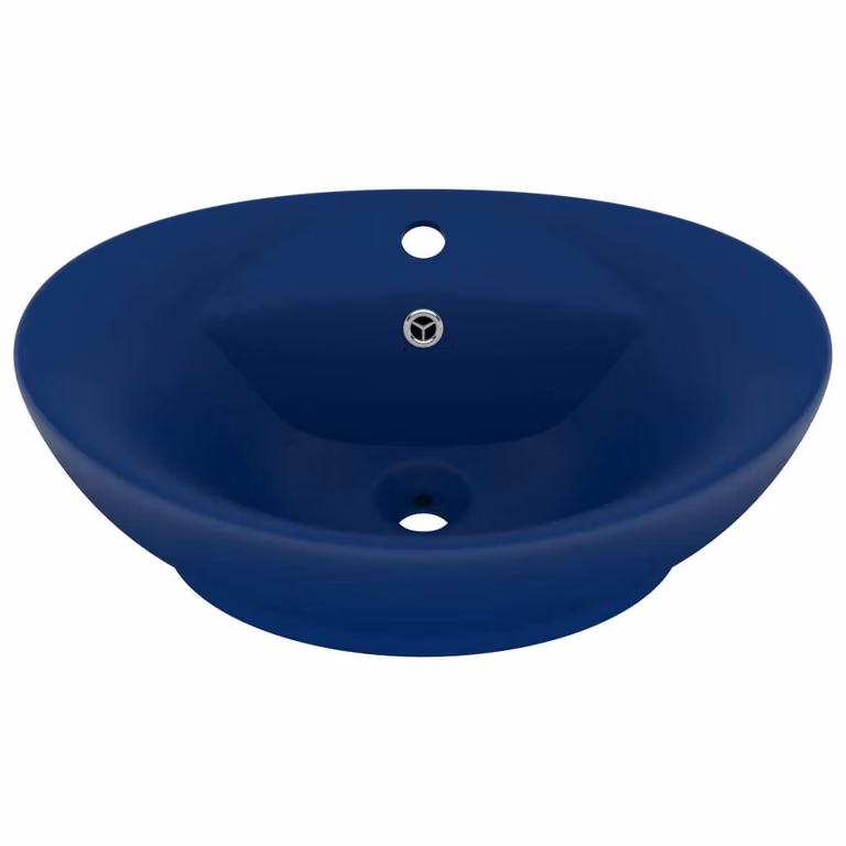 Lavabo con Troppopieno Ovale Blu Scuro Opaco 58,5x39cm Vetroceramica