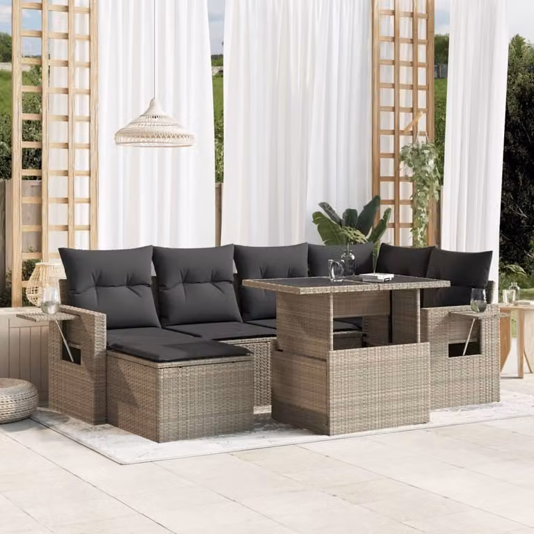 Maison Exclusive - Set Divani da Giardino 7pz con Cuscini Grigio Chiaro Polyrattan