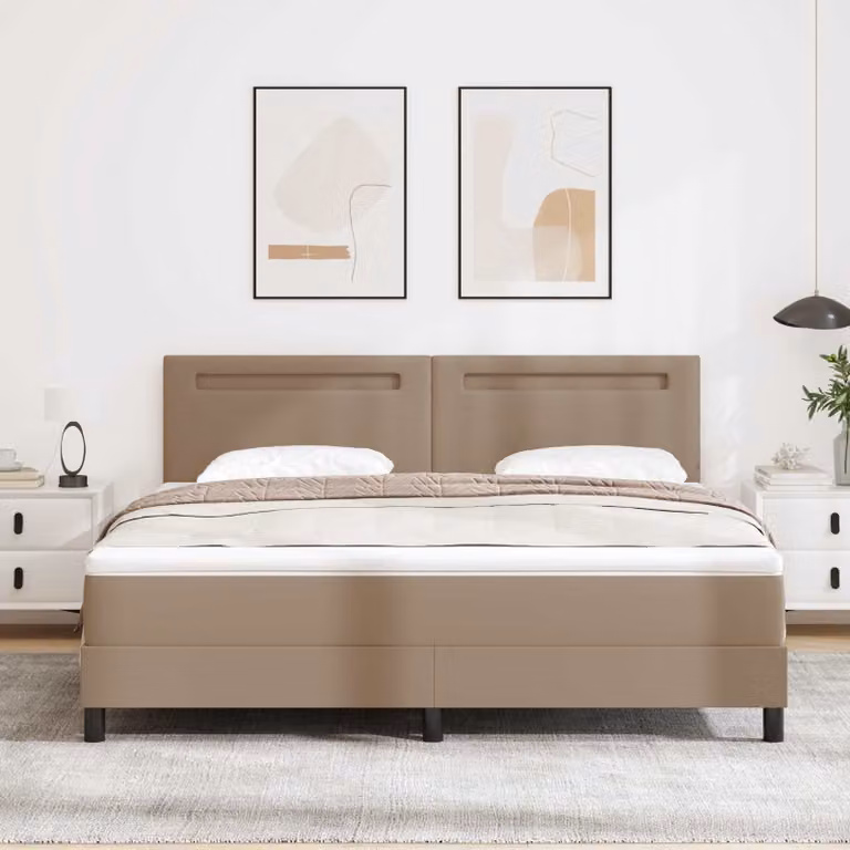 Letto a molle moderno vidaXL in pelle sintetica marrone con molle a tasche L/P/H: 180 x 200 x 280 cm