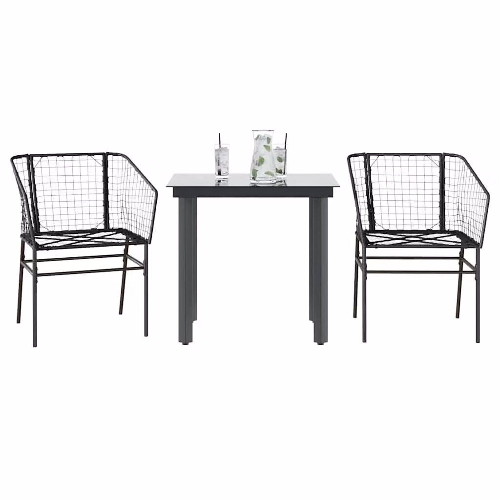 Set da giardino vidaXL in 3 pezzi in polyrattan e vetro nero moderno