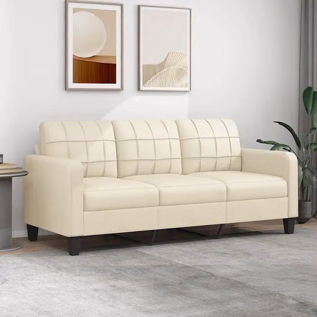 Divano a 3 Posti-Sofa 3 Posti Crema 180 cm in Similpelle 326233