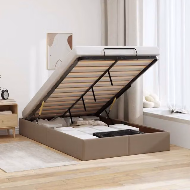 Struttura Letto con Contenitore a Sollevamento vidaXL in Similpelle Beige e Marrone L/P: 120 x 200 cm