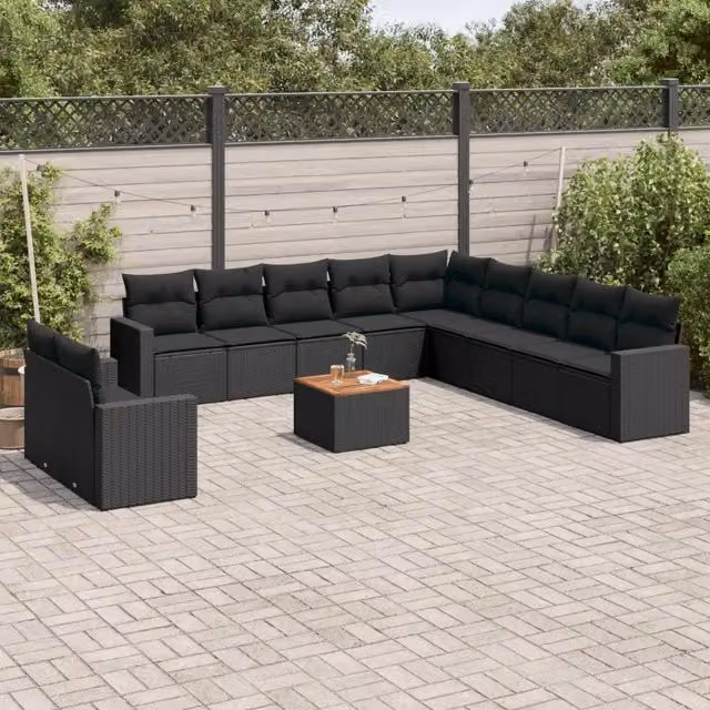 Set di Divani da Giardino VIDAXL a Forma di U in Polyrattan Nero con Cuscini, 12 Posti