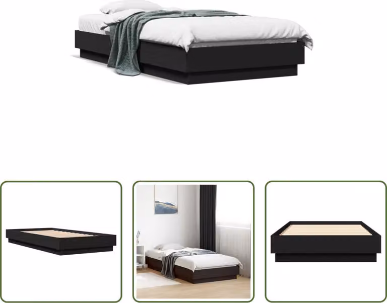 The Living Store Struttura letto nera 90x190 cm in materiale ligneo