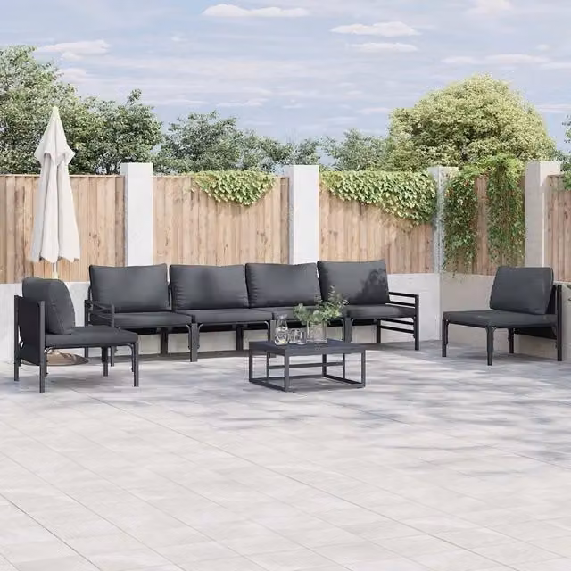 Set Divano da Giardino 6 pz Nero Acciaio 3378976