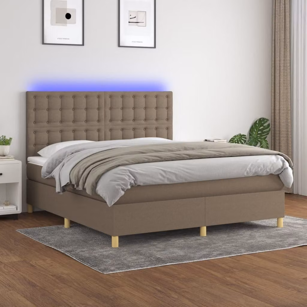 Maison Exclusive - Letto a Molle con Materasso e LED Tortora 180x200 cm in Tessuto