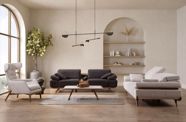 Zweifarbige Wohnzimmer Sofagarnitur Moderne 2x 3 Sitzer Luxus Sessel