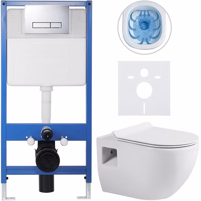Set completo per WC sospeso Lite/Dure - bianco lucido - pulsante per WC Slim, cromato - installazione a parete/con pannello in cartongesso - 51x35 cm