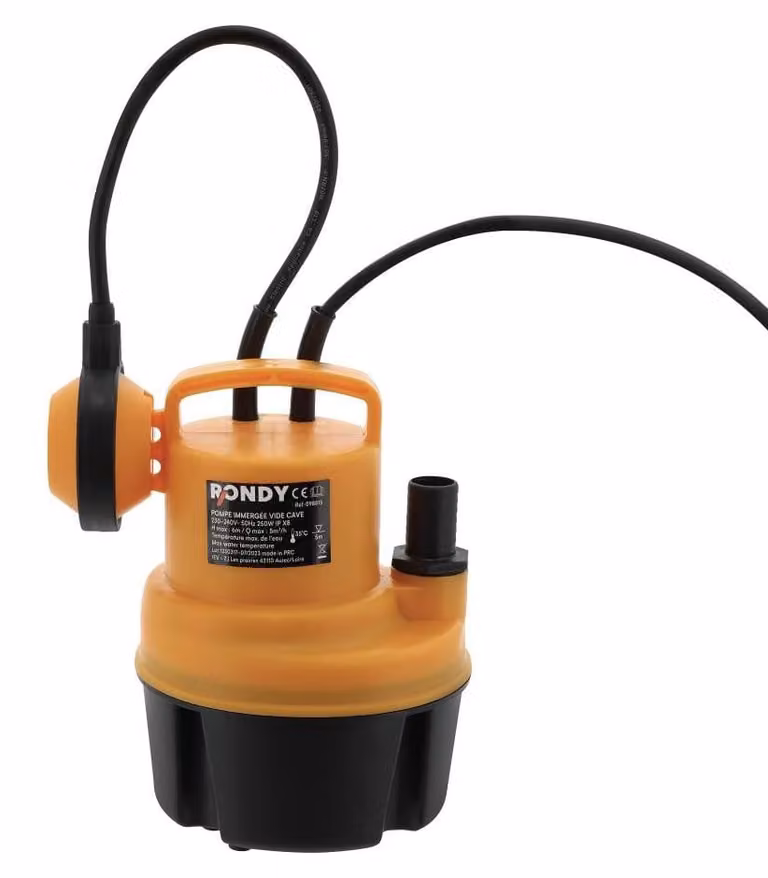 Pompa sommergibile da 250 W, portata 5000 l/h, altezza di sollevamento 6 m, realizzata in plastica