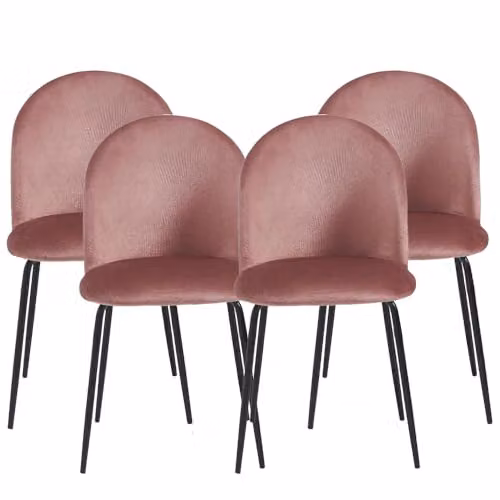 MA MAISON Set di 4 Sedie con Ampio Schienale e Gambe in Metallo - Sedia da Soggiorno, Cucina, Sala da Pranzo e Ufficio - Elegante Design Moderno 45x55x82 cm (Rosa Gambe Nere - Velluto)