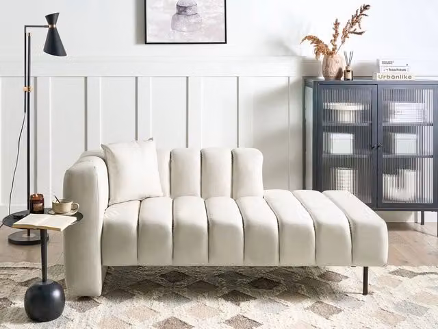 Chaise Lounge Sinistra BELIANI in Velluto e Ecopelle Bianca con Design Moderno e Gambe Nere L/P/H: 173 x 79 x 73 cm – 1